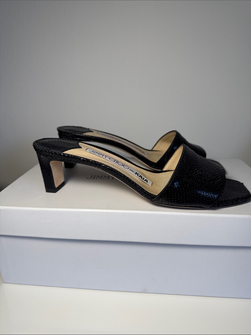 Jimmy Choo x Kaia Gerber Black Leather Slide Heels - Picture 4 of 8